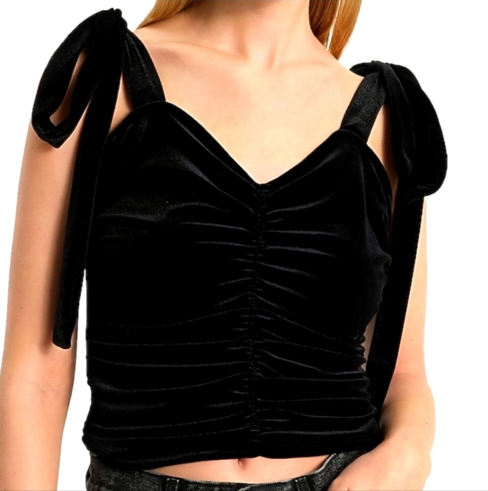 Express Black Velvet Ruched Top - Picture 3 of 7